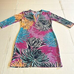 Banana Republic floral tropical colorful Vneck mini dress shirt elbow sleeves
